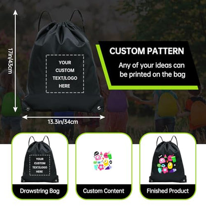 JEOHLORY pack of 50 Custom Bags With Your Logo,Drawstring Backpacks Bulk String Bag,Great for Travelling, Gym and for Everyday Use (Custom black) - color: Custom Black