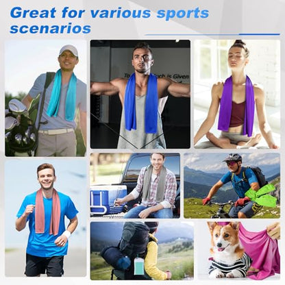Amgico 4 Pack Cooling Towel for Neck and face(40"x12"), Cooling Neck Wraps, Quick Dry Towels, Ice Towel for Gym, Yoga, Running, Workout - color: Royal Blue/Gray/Light Blue/Lake Blue