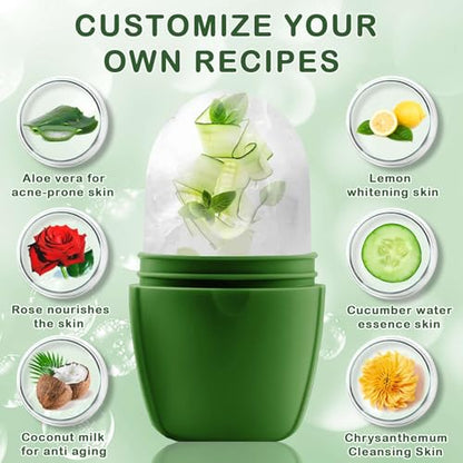 XHJRI Ice Face Roller Massager,Ice Cube Roller for Face, Eyes and Neck Naturally Conditioning and Skin Care,De-Puff Eye Bags,Reduce Migraine Pain,Reusable Massage Silicone Ice Mold (New Green) - color: New Green