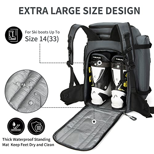 65L Ski Boot Bag,Large Duffle Travel Bag,1680D Nylon Waterproof Padded Ski Boot Bag Backpack For Women Men Kids - color: Grey