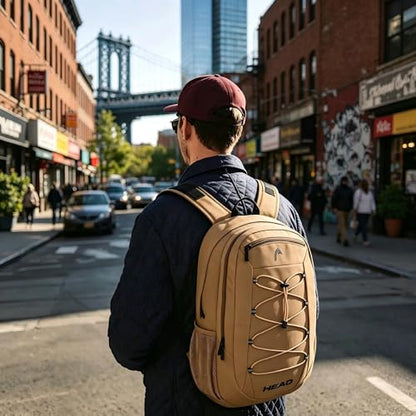 HEAD 30L Waterproof Drone String Travel Backpack for Men, Lightweight Laptop Backpack Fits 15.6 inch Notebook, Casual Daypack Carry On Backpack for College/Gym/Outdoor/Daily Use/Commute, TSA Friendly - color: Khaki