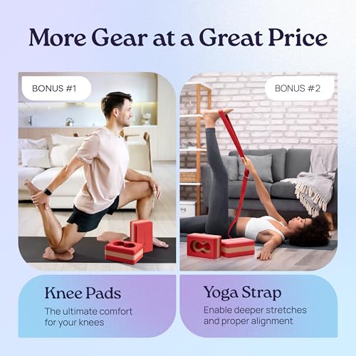 Deep-Zen® Yoga Blocks Wrist Support; Yoga Blocks 2 Pack with Knee Pads and Strap to Put Less Weight on Wrists; Durable, Versatile Yoga Brick Exercise Block Set, Blocks Yoga - color: Red
