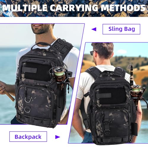Jaylene 16.5Inch Fishing Backpack with Tackle Boxes, Fishing Backpack with Rod Holder, Waterproof Sling Tackle Bag For Gear With Lures, Pliers, Fish Lip Gripper Gifts for Men（103PCS Tool Kit）