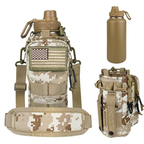 32 oz Insulated Water Bottle - Tactical Stainless Steel Water Bottles with Sleeve, Wide Mouth Gym Water Bottles for Men Sports Workout Hiking with Pouch Desert Camo - color: 32oz-Desert Camo, size: 32 Ounces
