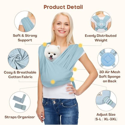 AnccoPlus Dog Carriers for Small Dogs, Front Facing Dog Sling Carrier, Hands Free Cat Carrier, Size Adjustable, Reducing Back Pain, Premium Cotton, Safe and Soft Dog Carrier (Plus, Baby Blue) - color: Baby Blue, size: Plus