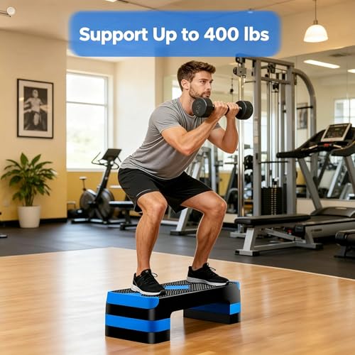 ZENY 26.5 inch Aerobic Step Platform with 4 Step Risers, Height Adjustable Exercise Stepper for Home Gym Workouts, 400 lbs Capacity - color: Blue