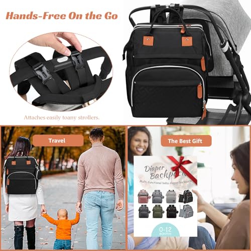 Diaper Bag Backpack for New Parents, Large Capacity Baby Travel Bag with Bottle Holders, Multiple Compartments (Black) - color: Black