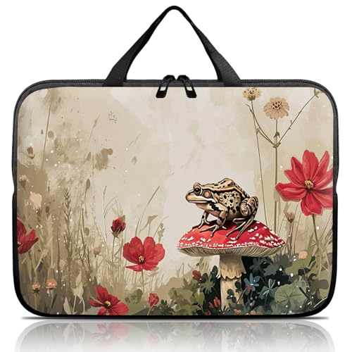 14 15 15.4 15.6 inch Laptop Handle Bag Computer Bag, Pouch Holder Notebook Sleeve Cover Soft Case Compatible for Dell,Lenovo,Toshiba HP, Asus Notebook-Mushroom Frog Flower - color: Mushroom Frog Flower