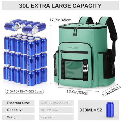 Hulongo Cooler Backpack, 30L Insulated Leakproof Soft Cooler Bag for 52 Cans, Lightweight Backpack for Beach, Picnic, Camping, Hiking, Fishing and Travel - color: Green