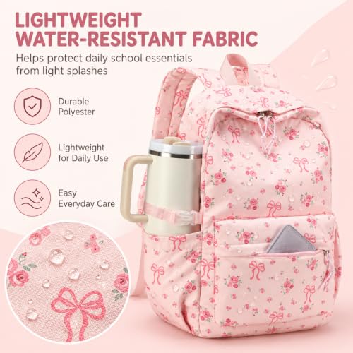 LOIDOU Girls Backpack for Kids Cute School Bookbag - color: Flower Bow, size: L-17"