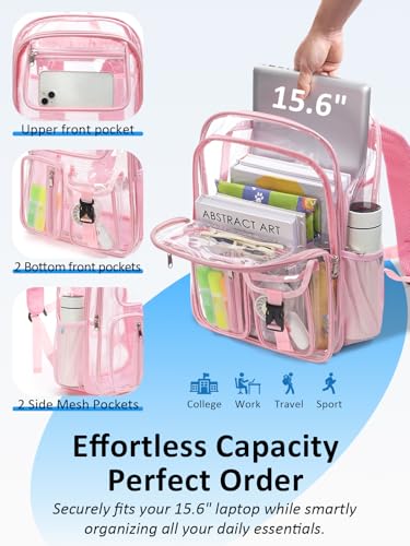 Double-Layer Clear Backpack Heavy Duty, 17 Inch Large Clear Bookbag, Transparent See Through Backpack For School, Work, College, Travel, Sport- Pink - color: 1# Pink, style: Pro Series (Double Layer)