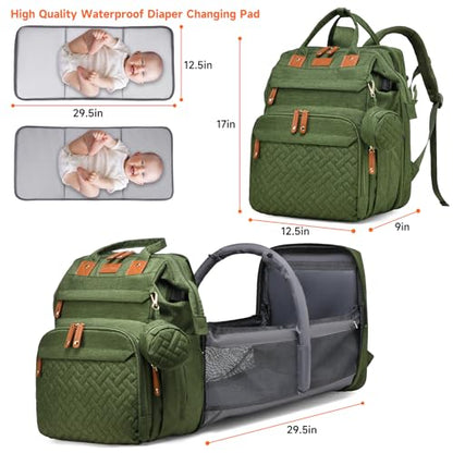 Baby Diaper Bags with Changing Station Multifunctional Waterproof Diaper Bag Backpack Travel Baby Bag with Changing Pad, Pacifier Case,Baby Essentials(Army Green) - color: Army Green
