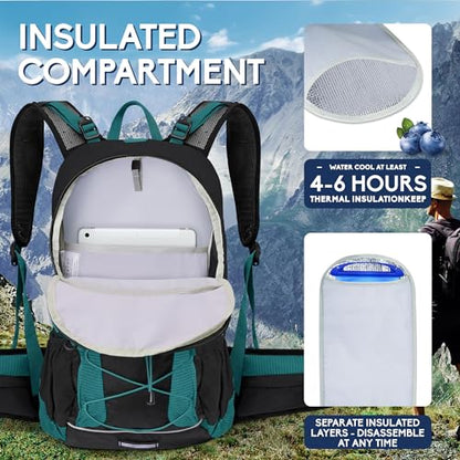 N NEVO RHINO Hydration Backpack with Water Bladder 3L, Hiking Backpack with Rain Cover, Insulation Water Daypack for Cycling Biking - color: 03 Lake Green