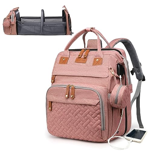 Astro alan Baby Diaper Bags with Changing Station, Waterproof Diaper Bag Backpack for Moms Dads with USB Charging Port, Baby Shower Gifts, Large Capacity diaper backpack, Pink - color: Pink