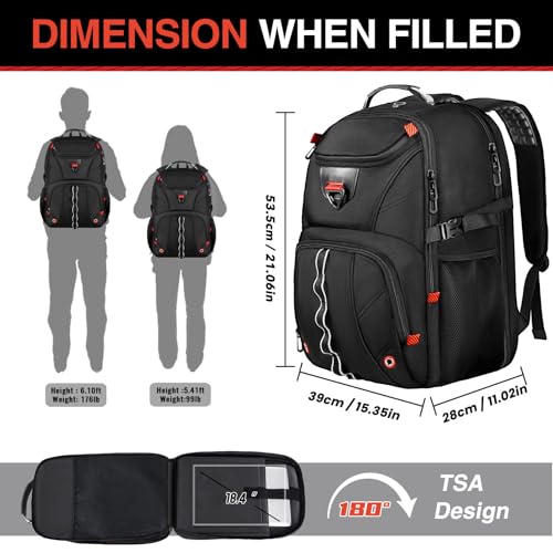 Z-MGKISS Extra Large Travel Laptop Backpack,XXXL Gaming Backpack, 18.4 inch TSA Friendly College Daypack Big Capacity Heavy Duty Business Suitcase Daypack Bag Port for Men/Women-Black - color: Black-2