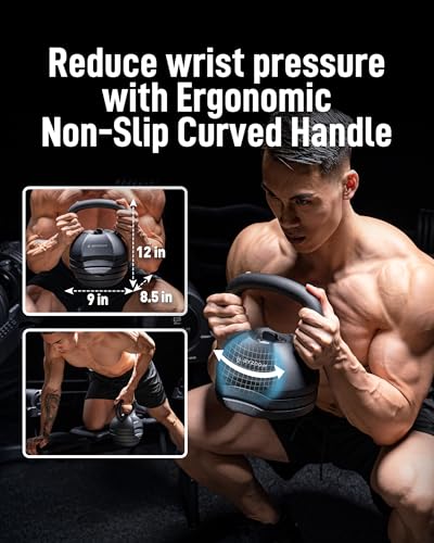 BYZOOM FITNESS Pure Series Adjustable Kettlebell 30/40/50LB - 5-IN-1 Weight Change, Patented Quick-Change Machenism, Ergonomic Curved Handle for Home Gym, Strength Training, HIIT, White OR Black - color: 50LB Black