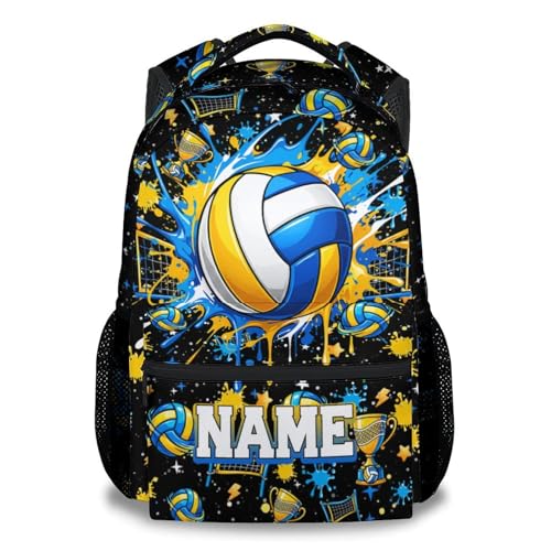 Personalized Volleyball Backpack for Girls, Custom Sports Kids School Bag with Name, 17" Lightweight Elementary Bookbag with Padded for Teen Students - color: Blue