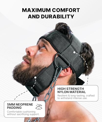 DMoose Fitness Neck Harness for Weight Lifting - Soft Padded Head & Chin Strap with 30" Heavy Duty Steel Chain - Neck Exerciser, Trainer & Strengthener to Support Injury Recovery and Intense Workouts - color: Black