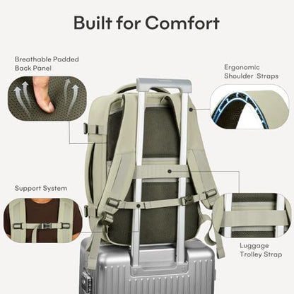 mibasies 30L Travel Backpack for Women & Men: Flight Approved Carry On Backpack, TSA Personal Item Bag with Water Bottle Pocket, Weekender Essentials Backpacks fits 15.6" Laptop - Green White - color: Green White, size: Large