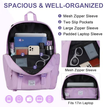 VASCHY Travel Backpack for Girls, Large Fashion Schoolbag Book Bag Rucksack for High School/College/Work/Daypack/Commuter Purple - color: Light Purple