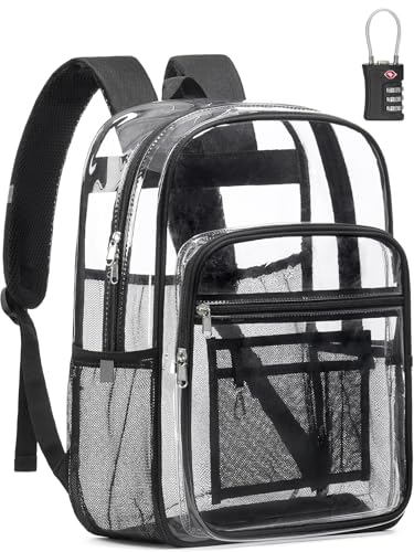 Clear Backpack Heavy Duty With A TSA Lock, 18 Inch Large Clear Back pack, Transparent See Through Bookbag for College, Work, Travel, Sport- Black - color: Black
