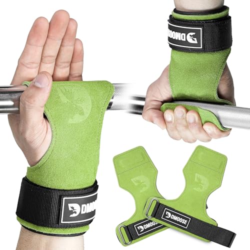 DMoose Fitness Weight Lifting Hooks (Pair) for Deadlifts, Pull Ups, Rows & Shrugs - Anti-Rip Nylon Strap Hand Grips with Thick Wrist Padding - Heavy Duty Wrist Straps for Weightlifting & Gym Workouts - color: Military Green Lifting Grip