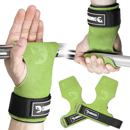 DMoose Fitness Weight Lifting Hooks (Pair) for Deadlifts, Pull Ups, Rows & Shrugs - Anti-Rip Nylon Strap Hand Grips with Thick Wrist Padding - Heavy Duty Wrist Straps for Weightlifting & Gym Workouts - color: Military Green Lifting Grip