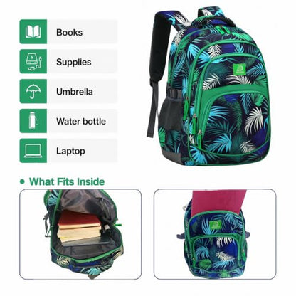 MYGOO Boys School Backpack Grove Foliage Green Bookbag for Elementary Middle School Ages 5-12, 17 inch Large Capacity 24L Kids Student Travel Bags - color: Grove Foliage Green