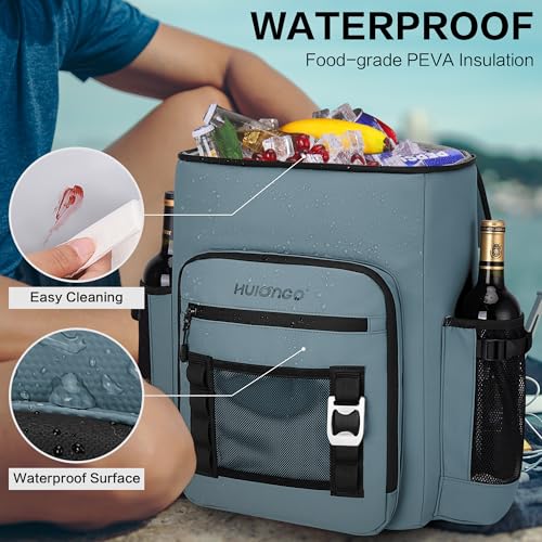 Hulongo Cooler Backpack, 30L Insulated Leakproof Soft Cooler Bag for 52 Cans, Lightweight Backpack for Beach, Picnic, Camping, Hiking, Fishing and Travel - color: Light Blue