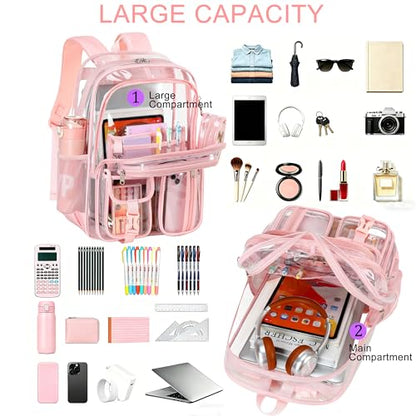 Clear Backpack for School,18 Inch Extra Large Heavy Duty Bookbag for Girls and Boys,Durable See Through PVC Transparent School Backpack for Travel(Pink) - color: Pink