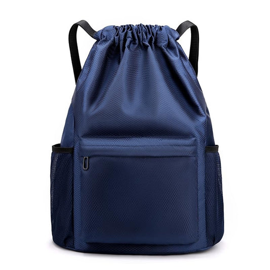 Drawstring Backpack Bag, Waterproof Draw String Back Sack with Zipper Pocket, Gym Drawstring Backpack Swimming Bag for Men Women, Pack of 1, Navy Blue, Deep Blue - color: Navy Blue, style: Backpack C
