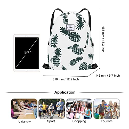 XEYOU Drawstring Sports Backpack Lightweight Gym Yoga Sackpack Shoulder Rucksack Casual Outdoor Daypack for Women and Men | Lightweight - color: Beige Pineapples Pattern