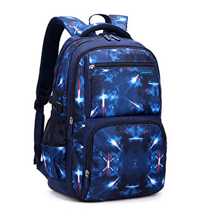 Bansusu Space Print Boys Backpacks for School Elementary, Galaxy Backpacks for Boys Water-resistant School Bags Bookbags, Sky-blue - color: Blue-outer Space