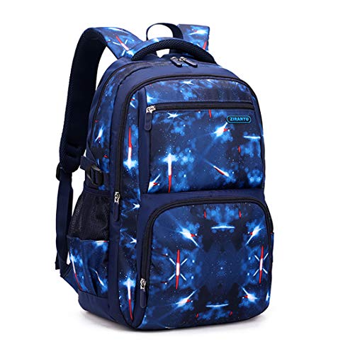 Bansusu Space Print Boys Backpacks for School Elementary, Galaxy Backpacks for Boys Water-resistant School Bags Bookbags, Sky-blue - color: Blue-outer Space