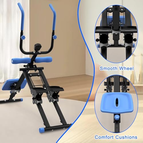Stair Stepper and Ab Machine 2-in-1 Folding Vertical Climber Exercise Machine & Ab Workout Equipment Quickly Switch, Home Gym Equipment for Full Body Cardio Workout, 300LBS Capacity - color: Blue