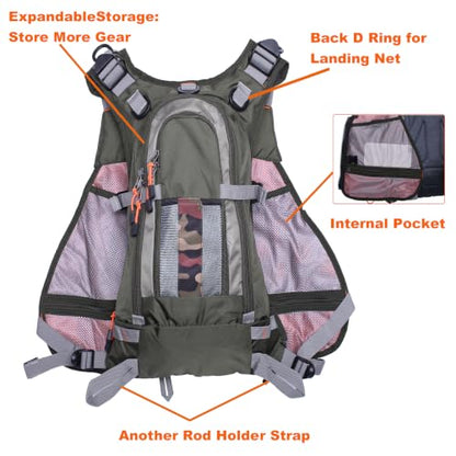 Kylebooker Fly Fishing Vest Pack Adjustable for Men and Women - color: Army Green (Backpack)