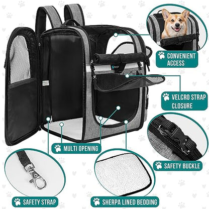 PetAmi Dog Backpack Carrier for Cats and Small Dogs, 4-Way Entry Ventilated Pet Carrier for Hiking Travel, Foldable Top with Sherpa Bed, Reflective and Poop Bag Dispenser, Up to 18 lbs, Heather Grey - color: Heather Grey