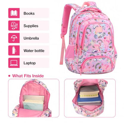 MYGOO Girls School Backpack Doubleday Unicon Pink Bookbag for Elementary Middle School Ages 5-12, 17 inch Large Capacity 24L Kids Student Travel Bags - color: Doubleday Unicon Pink