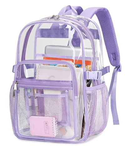abshoo Big Heavy Duty Clear Backpack for School Girls Transparent Bookbag for Middle High School (Purple) - color: Purple