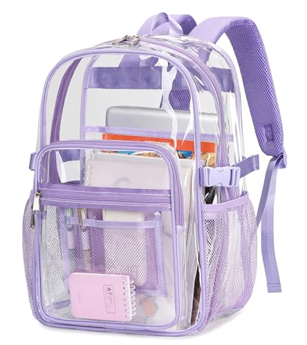 abshoo Big Heavy Duty Clear Backpack for School Girls Transparent Bookbag for Middle High School (Purple) - color: Purple