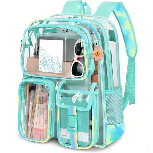 Attmu Clear Backpack for Stadium Events, Heavy Duty PVC Transparent Bookbag with Reinforced Strap, Large Capacity See Through Clear Bag for College Concerts Sport Work Security Travel, Green Tie-Dye - color: Green Tie-dye