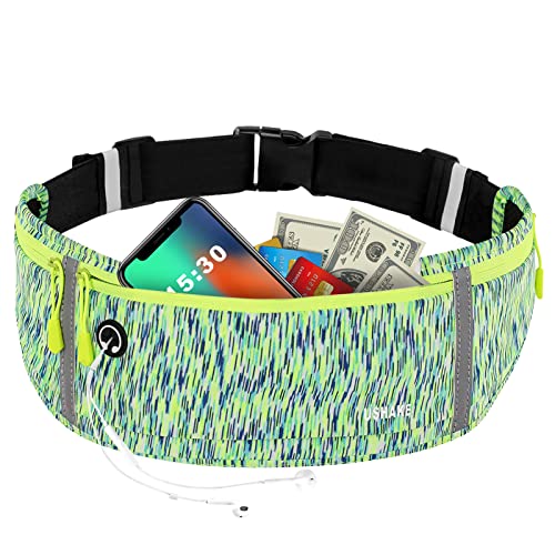 USHAKE Slim Running Belt, Workout Fanny Pack for Men Women,Exercise Waist Pack for Apple iPhone Holder, Runner Belt for Running Walking Cycling Camping Gym - color: Green