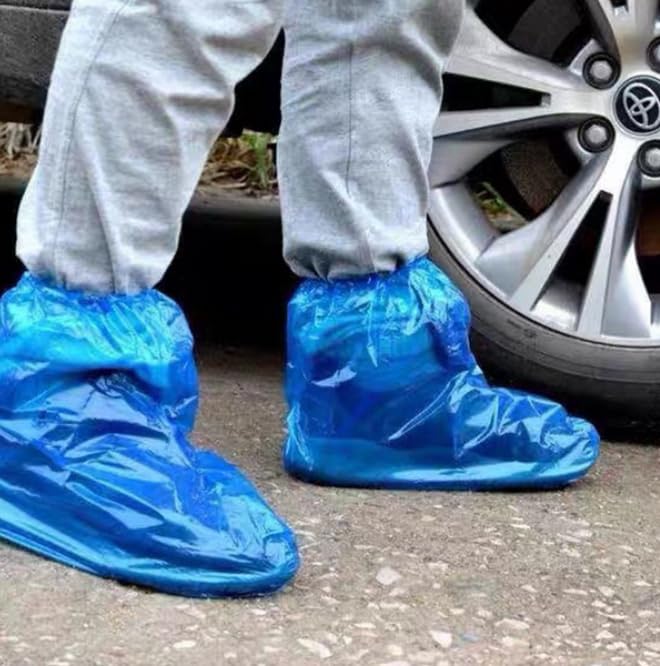 2026 New 10 Pairs Shoe Covers Boot Covers Plastic Disposable Waterproof Shoe Covers for Men and Women Rain Outdoor Indoors Overshoes (Blue) - color: Blue