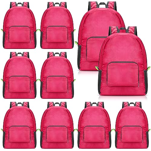 Jexine 10 Pcs Backpacks in Bulk 16.5 Inches Back Pack Basic Backpack for Adult Lightweight Outdoor Travel Book Bags(Rose Red) - color: Rose Red