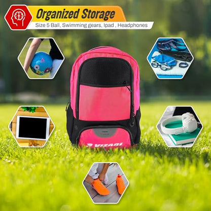 Vizari Soccer Backpack Soccer Bag | Water resistant Durable Equipment Bag for Football, Basketball, Volleyball | Cleats and Ball Compartment - Red,Blue,Pink,Black - color: Black/Neon Pink