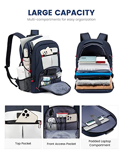 LOVEVOOK 17 inch Blue&White Travel Laptop Backpack with USB Charging Port, Anti-Theft, Water-Resistant, Modern Practical Unisex College/University Backpack - color: Blue&white, size: 17 inch