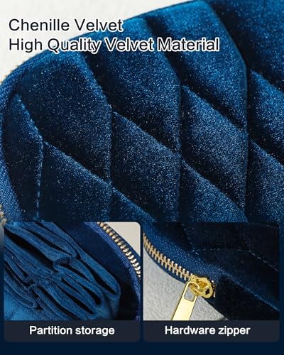 Travel Jewelry Case, Mini Travel Jewelry Bag with Zipper, 5-Layer Velvet Organizer Pouch for Bracelet Rings Earrings - Diamond Stitched Velvet Caramel - color: Caramel