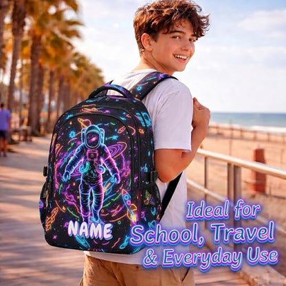 Boys Backpack Personalized Astronaut Backpacks for Kids Teens, Large Capacity Cool Bookbag for School Elementary Middle High School - color: Black