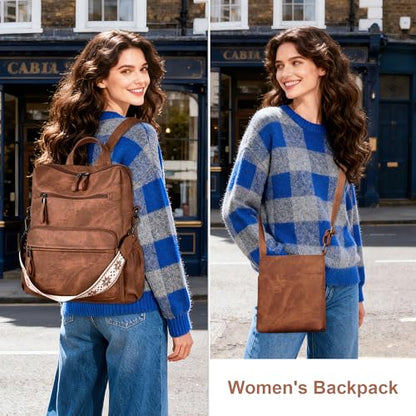 Dora & Liz Backpack Purse for Women, Pu Leather Designer Travel Backpack, Fashion Work Ladies Shoulder Bag Handbag - color: Brown-3