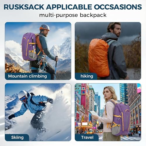 Bseash 45L Waterproof Hiking Camping Backpack with Rain Cover, Outdoor Sport Travel Bag Daypack for Climbing Skiing Cycling (Purple) - color: Purple
